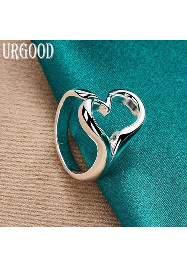 925 Ayar Gümüş Ayarlanabilir Kalp Yüzük Romantik Hediye Moda Takı