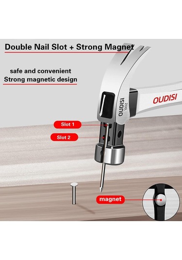 Reedark Çok Amaçlı Manyetik Çekiç - Paslanmaz Çelik Saplı Kare Başlı 10oz Çivi Çekme Ve Çakma Çekici