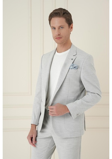 Comfort Fit Mono Yaka Çift Yırtmaç Torba Cep Casual Taş Ceket C 698 Taş