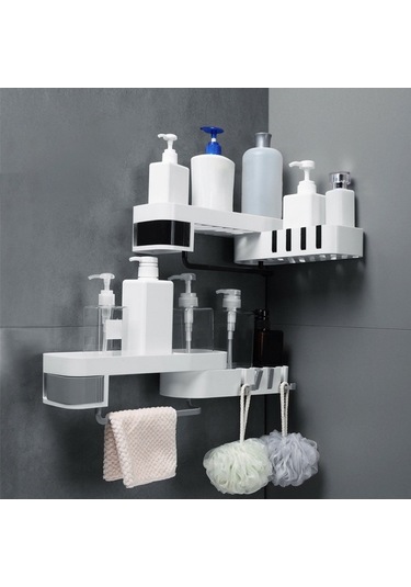 Pazly 1 Adet Köşe Duş Rafı Banyo Şampuan Duş Rafı Tutucu Mutfak Depolama Rafı Organizer Duvara Monte Beyaz, Küçükboyutlu Beyaz