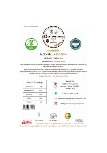 Taş Değirmenden Gurme & Organik Badem Unu Glutensiz 300 G