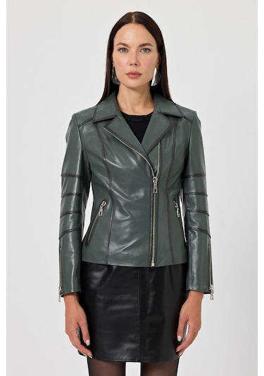 Diana Yeşil Kadın Deri Mont 001