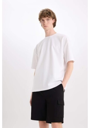 DeFacto Regular Fit Dokulu Düz Paça Kargo Cepli Basic Düz Şort B8796AX25SMBK81
