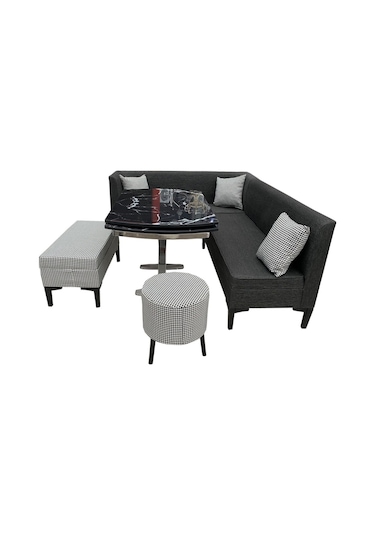 Modern Mutfak Köşe Takımı Cam Masalı + Puflu Tamamı Ağaç Iskelet Modern Mutfak Köşe Takımı Cam Masalı + Puflu Tamamı Ağaç Iskelet