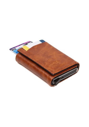 Tuldar Erkek Rfıd Otomatik Çekim Koruyucu Mekanizmalı Kağıt Para Bölmeli Hediyelik Kartlık Cüzdan Tul601 - Taba