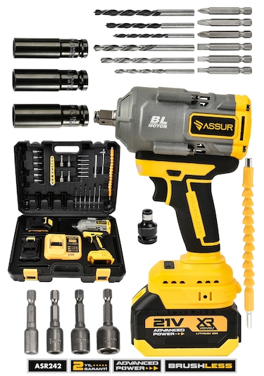 Assur ASR242 21V Çift Akü 1100NM Somun Sıkma Sökme Sarı