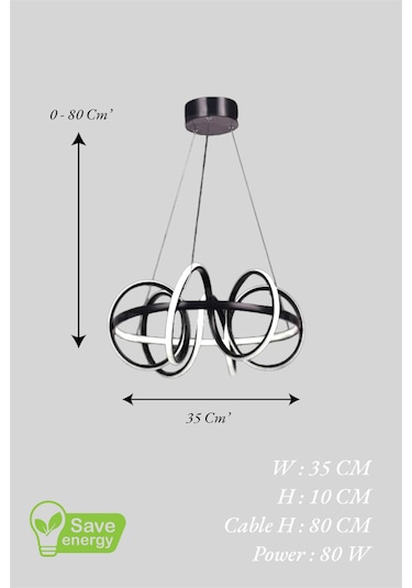 Ey Shop Siyah Çember Model 3 Renk Led Avize Beyaz&sarı&günışığı Siyah