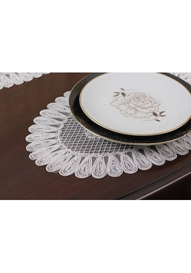 Amerikan Servis Supla Ve Runner Seti 8 Kişilik Set Nakışlı Vivien Bej