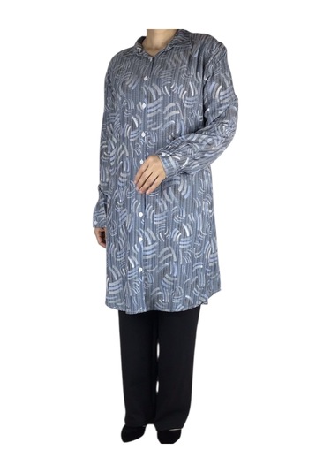 Kadın Önü Düğmeli Yakalı Kol Manşetli Gömlek Mavi