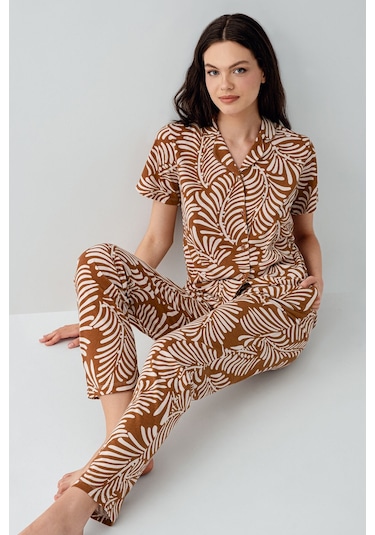 Arnetta Kadın Kahverengi Gömlek Pijama Takım Ar3607-s-v1 Kahverengi