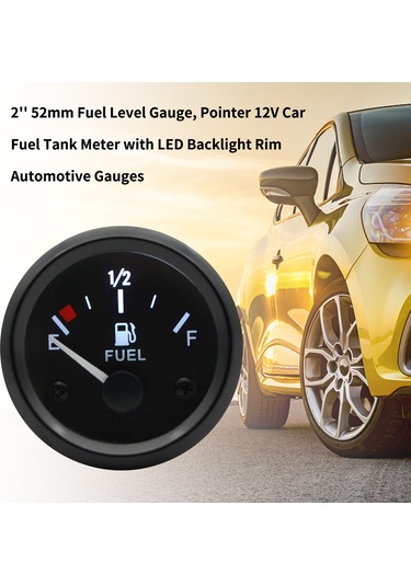 Yifomall 52mm Led Aydınlatmalı 12v Yakıt Göstergesi, Siyah Çerçeveli Otomotiv Gösterge Paneli