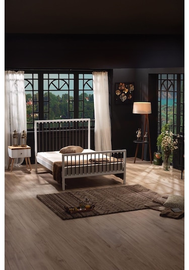 Breeze Tek Kişilik Ferforje Metal Karyola Beyaz-kahverengi Ahşap Latalı