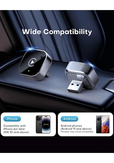 Youtek Kablosuz Carplay Adaptörü, Type-c Dönüştürücü İle, Otomatik Bağlantı, Entegre Navigasyon/müzik/siri/dahili Çağrı Desteği, İos/android Uyumlu