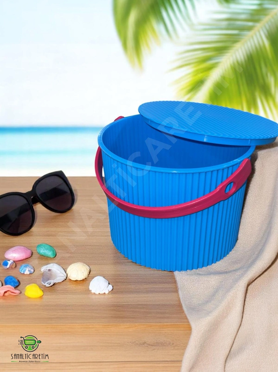 Rainbow Mavi Yuvarlak Kova Piknik Sepeti Meyve Kovası