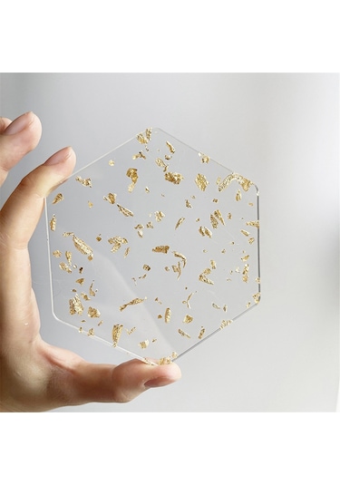 Altın Varak Akrilik Bardak Altlıkları 6 Adet İçecekler İçin İskandinav Tarzı, 9.5x10.8cm Şeffaf