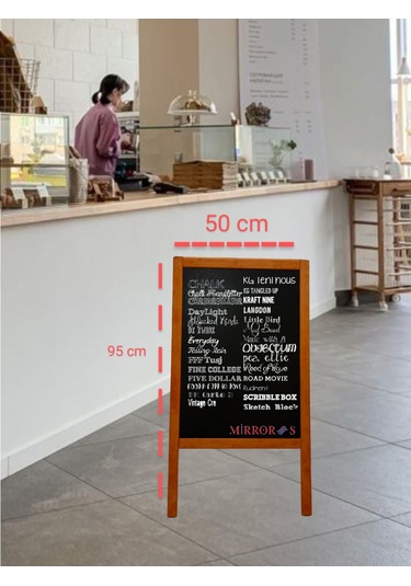 Menü Tahtası Ahşap Ayaklı Çift Taraflı Yazı Tahtası 95x50