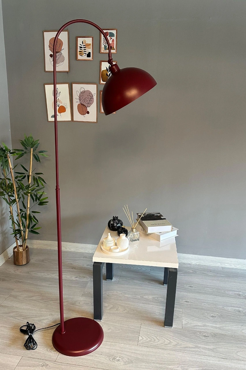 Vişne Çürüğü Lambader Hareketli Başlık Modern Dekoratif Metal Oturma Odası Çalışma Odası Lambası Bordo