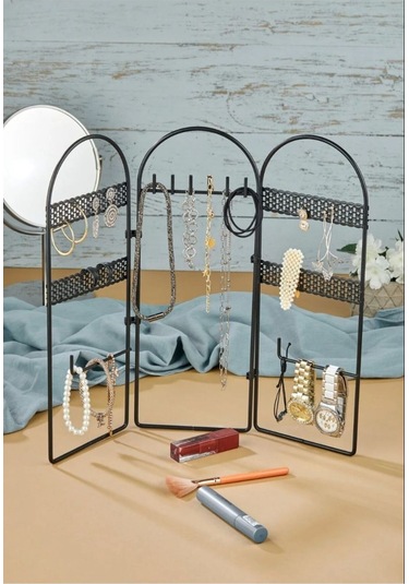 Bayev Metal Takı Düzenleyici Küpe Organizeri Dekoratif Takı Standı 3 Parça Kolye Yüzük Küpelik