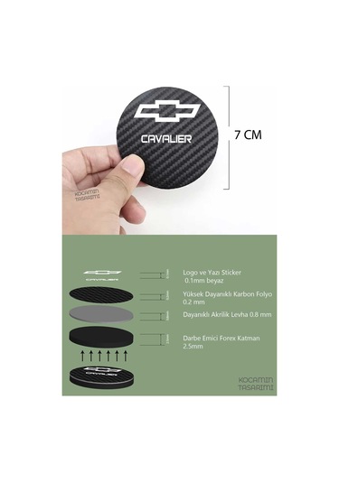 Chevrolet Cavalier Karbon 7 Cm Bardak Altlığı 2 Adet Chevrolet Amblemli Cavalier Yazılı Spor Şıklığı İçin 2 Adet