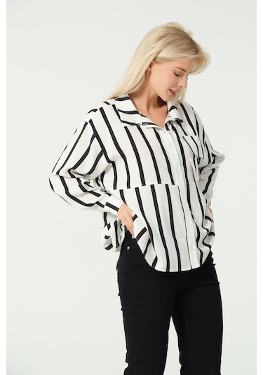 S'amore Clothing Cep Detay Polo Yaka Gömlek Multi Çizgili Çok Renkli
