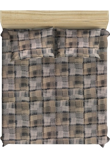 Çift Kişilik Lastikli Çarşaf 160x200 Ve Iki Adet 50x70 Yastık Kılıfı Ekose