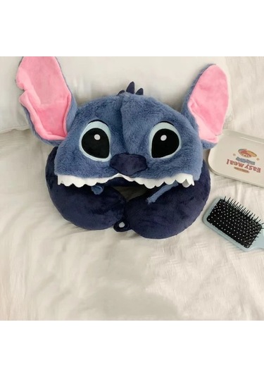Honeybeeshop 1 Adet Disney Stitch Seyahat Yastığı Mor U Şekilli Boyun Desteği Yumuşak Hafif Kumaş Uçak Uykuları İçin Peluş Dokulu
