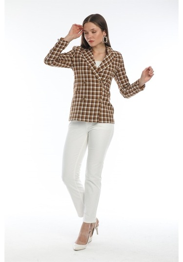 Kadın Karamel Ekose Ceket