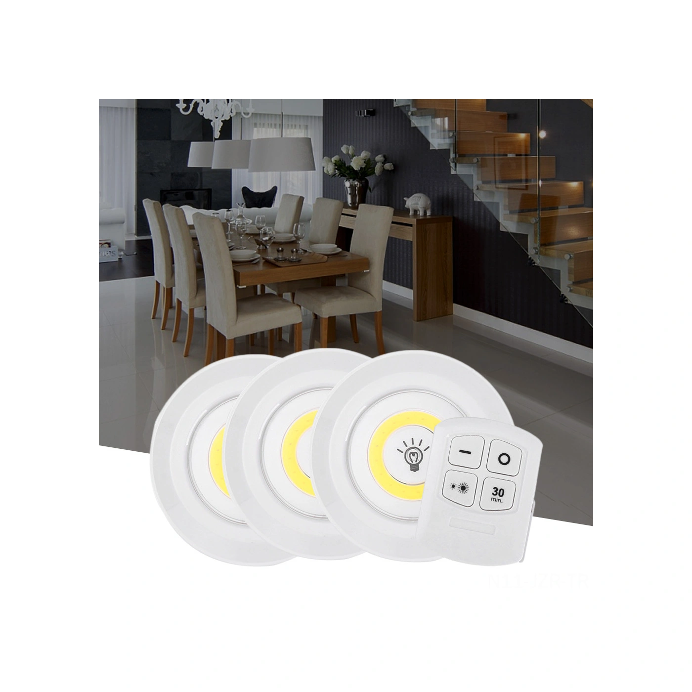 Geeroyoo Kablosuz Kumandalı Duvar Lambası - Gece Lambası, Mutfak, Salon, Kitaplık İçin Uygun, Kaliteli Pc Malzeme Pil Dahil Değil Beyaz