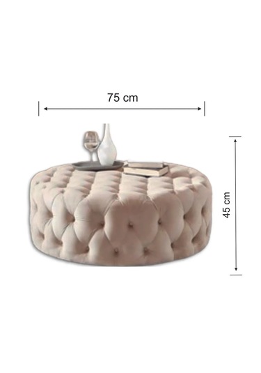 Most Hallow Kapitoneli Yuvarlak Orta Sehpa 03 Bej Kadife Kumaş %1