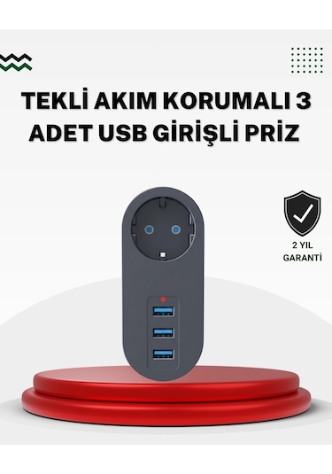 Akım Korumalı Usb Li Priz Güçlü 2500w, Isı Ve Çocuk Koruması 1