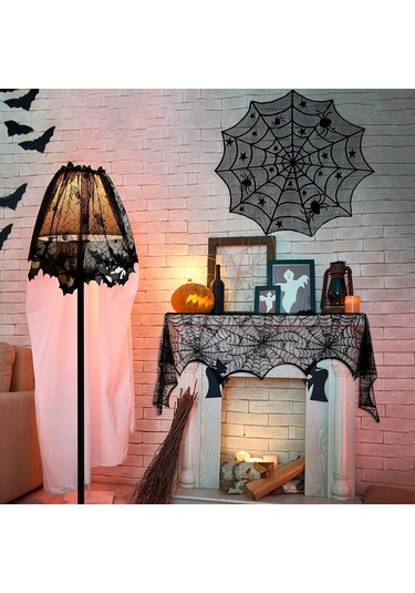 Ximistore9 Karanlık Pentiagram Desenli Polyester Kumaş, Halloween Partileri İçin 244x46 Cm Ateşlik Örtüsü, Kordonlu Lambak Ve Dekoratif Perdeler