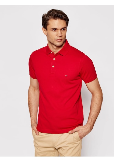 Tommy Hilfiger Polo Yaka Pike Erkek T-shirt Kırmızı