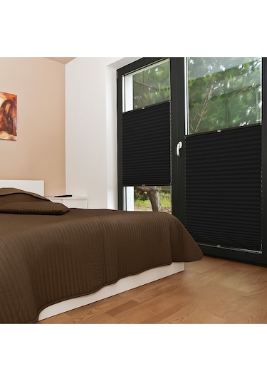 Perdema Yapışkanlı Blackout Plise Karartma Cam Balkon Perdesi - Ofis Perdesi - Mutfak Perdesi - Salon Antrasit V05