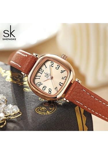 Novahub Kahverengi Shengke Sk İzle Kadın Kuvars Saat, Zarif Bayan Saat, Orijinal Relogio Feminino, 22mm Kadran, Deri Kordon, 3atm Su Geçirmez, Moda Ve Casual Çok Renkli