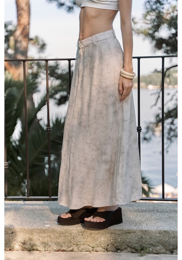 Garias Cepli Uzun Batik Desenli Bej Etek Bej