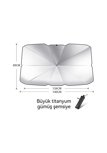 Jzcat Katlanır Araba İçin Ön Cam Şemsiye Güneşlik-büyük Titanyum Gümüş Güneşlik