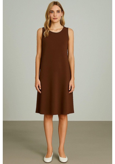 Modal Kumaş Rahat Kalıp Basic Günlük Elbise Kahverengi
