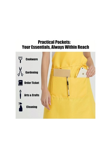 Honeybeeshop Geniş Cepli 12 Adet Siyah Polyester Önlük Üniseks Mutfak El İşi Barbekü Çizim Siyah