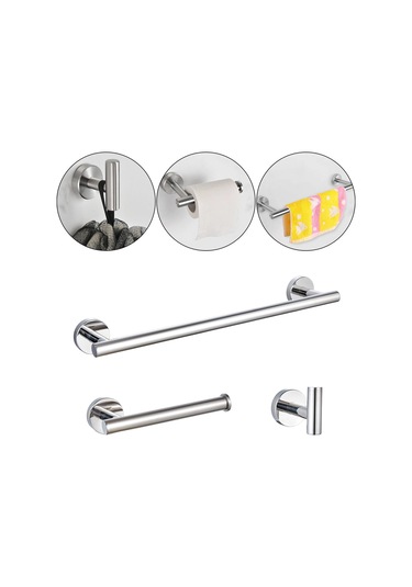 Suntek 3 Parça Banyo Donanım Aksesuar Seti Havlu Gümüş Gümüş Diğer
