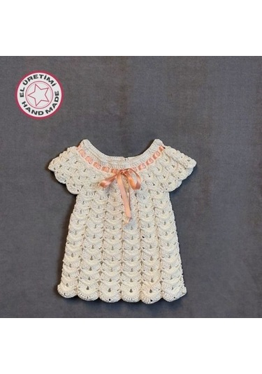 Uretti - Talia 8659 2040 El Örgüsü Koton İp Kız Çocuk Beyaz Elbise - 6 / 9 Ay Beyaz