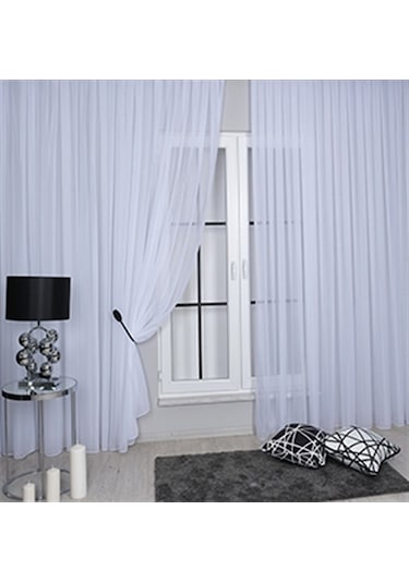 Mikro İpek Vual Pilesiz Düz Tül Perde Kar Beyaz - Kar Beyaz