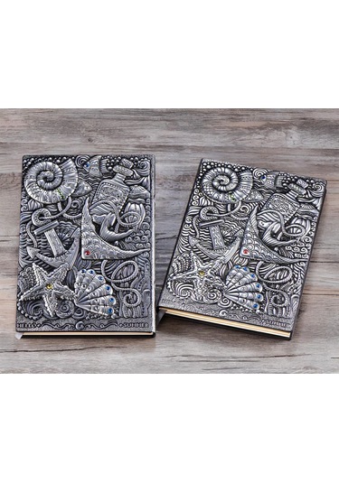 Hediyelik Gümüş Deri Defter Deniz Yıldızı Kabartmalı
