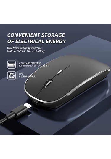Kablosuz Fare Şarj Edilebilir Taşınabilir Sessiz Usb Type-c Çift Mod 3 Ayarlanabilir Dpı Q23s Siyah Diğer
