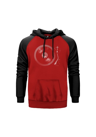 Gramafon Skatch Kırmızı Reglan Kol Kapşonlu Unisex Sweatshirt Kırmızı