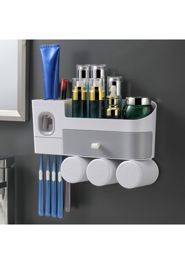 Geeksen Su Geçirmez Duvara Monte Diş Fırçası Askısı, Makyaj Organizer, Diş Macunu Dispenser 3'lü Saklama Kutusu Diğer