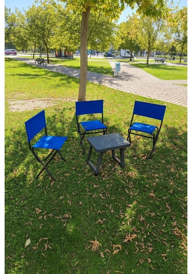 3'lü Katlanabilir Bahçe Piknik Balıkçı Kamp Seti Mavi