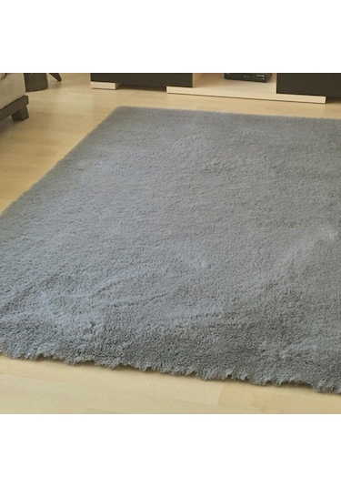 Yamalı Home Tavşan Tüyü Gri Peluş Halı 80 x 300 Cm