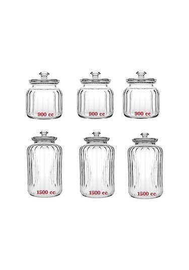 Paşabahçe viva cam kavanoz - cam saklama kabı 6 lı 2 boy 900+1500