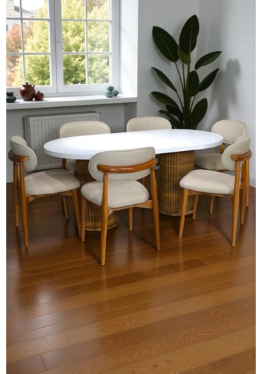 Bohem İskandinav Masa Sandalye Takımı 6 Adet Polo Sandalye Mdf Beyaz Oval Masa Modern Şık Kahverengi Bohem İskandinav Masa Sandalye Takımı 6 Adet Polo Sandalye Mdf Beyaz Oval Masa Modern Şık Kahverengi