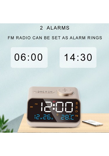 Mordern Fm Radyo Led Çalar Saat Başucu Uyanma. Dijital Masa Takvimi Black